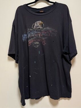 Distressed Vintage Harley-Davidson Tee with Eagle Graphic